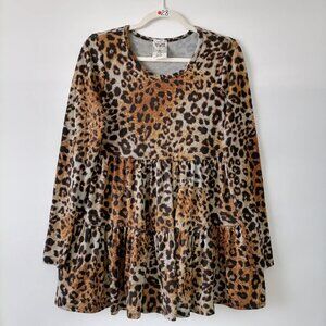Vocal Womens Brown Round Neck Long Sleeve Leopard Print Tiered Mini Dress Size S